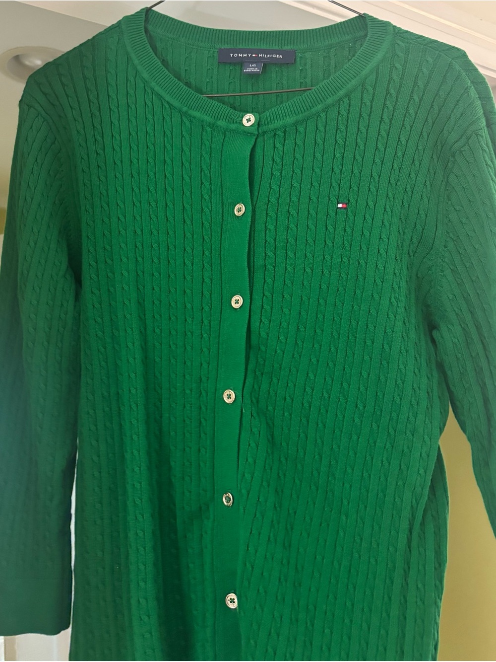 Tommy Hilfiger Green Cable Knit Button-Up Cardigan